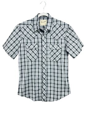 Wrangler Western Black White Plaid Pearl Snap Short Sleeve Button Down Shirt